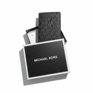 Michael Kors Signature Black Monogram Leather Bi-Fold Wallet for Men