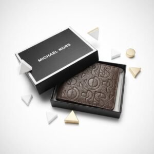 Michael Kors Embossed Brown Leather Bi-Fold Wallet for Men