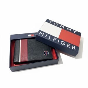 Tommy Hilfiger Dalton Black & Red Bi-Fold Leather Wallet