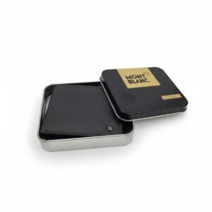 Montblanc Premium Black Leather Bi-Fold Wallet in Signature Tin Box