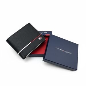 Tommy Hilfiger Urban Black Pebbled Leather Bi-Fold Wallet in Signature Gift Box