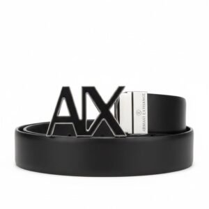 Armani Exchange Black Matte Logo Leather Belt