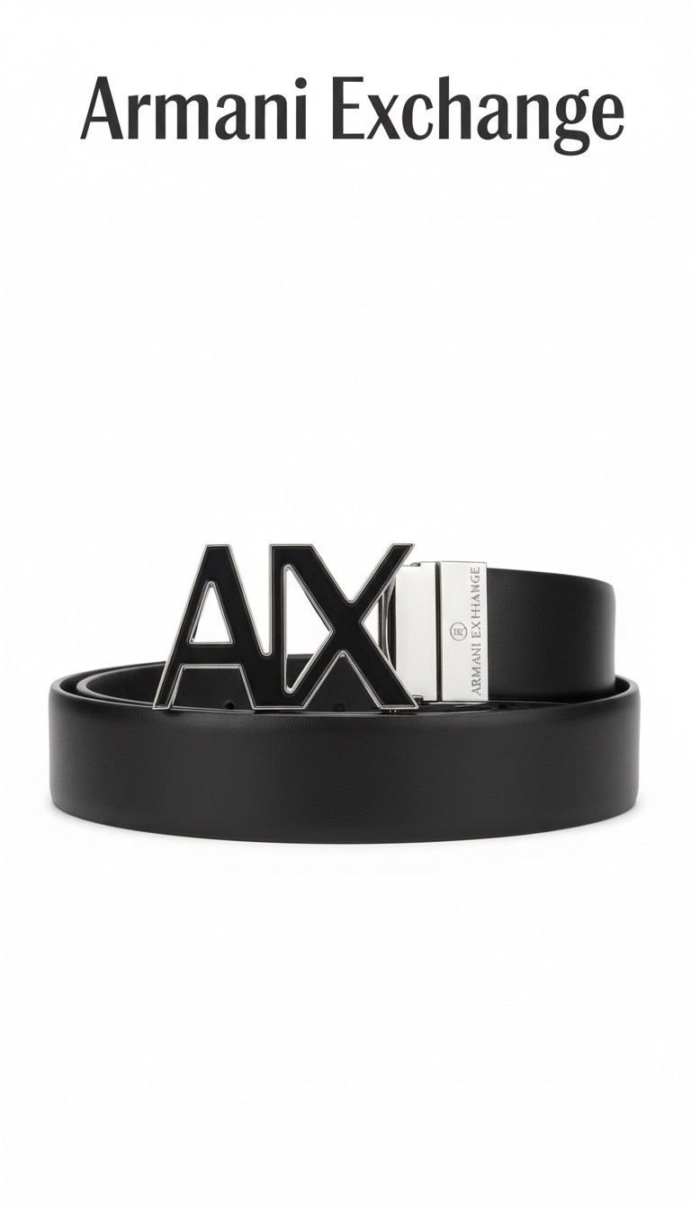 Armani Exchange Black Matte Logo Leather Belt