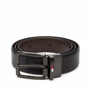 Tommy Hilfiger Classic Black Leather Belt with Logo Buckle