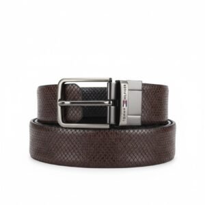 Tommy Hilfiger Signature Buckle Textured Leather Belt – Brown
