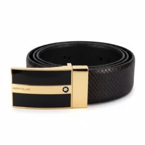 Montblanc Gold Plaque Signature Leather Belt – Black