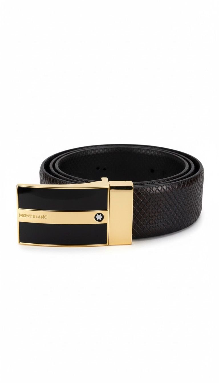 Montblanc Gold Plaque Signature Leather Belt – Black