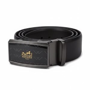 Hermès Black Leather Plaque Buckle Belt
