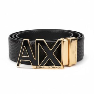 Armani Exchange Gold Logo Leather Belt – Black