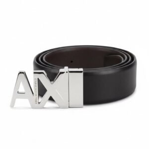 Armani Exchange Metallic Logo Leather Belt – Black
