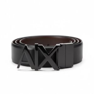 Armani Exchange Inspired Black Leather Belt with "A|X" Buckle